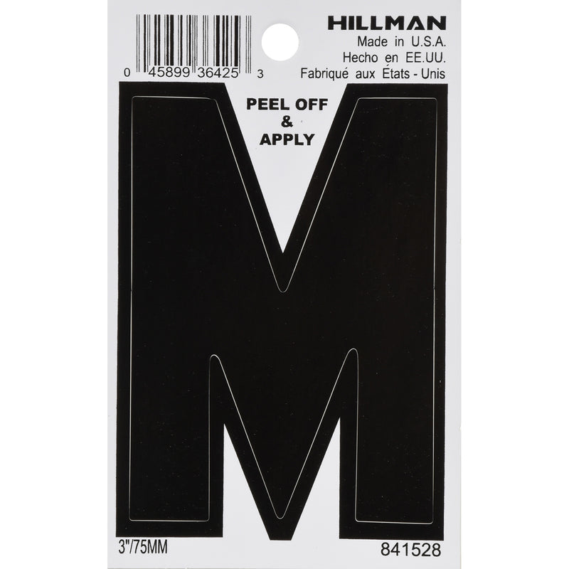 HILLMAN 3 in. Black Vinyl Self-Adhesive Letter M 1 pc, Pack of 6