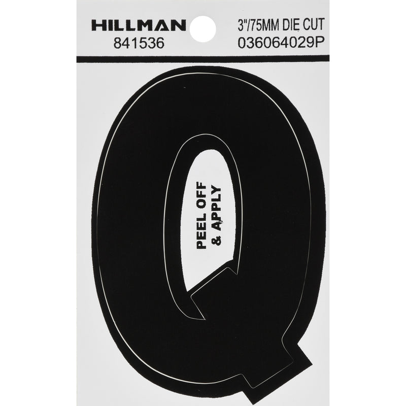 HILLMAN 3 in. Black Vinyl Self-Adhesive Letter Q 1 pc, Pack of 6