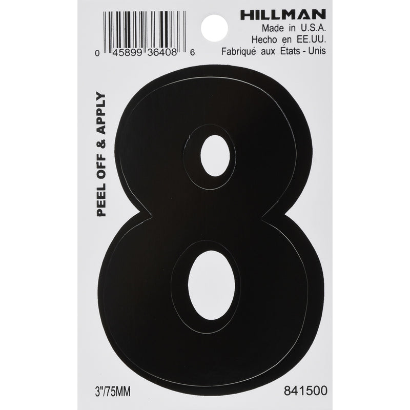 HILLMAN 3 in. Black Vinyl Self-Adhesive Number 8 1 pc, Pack of 6