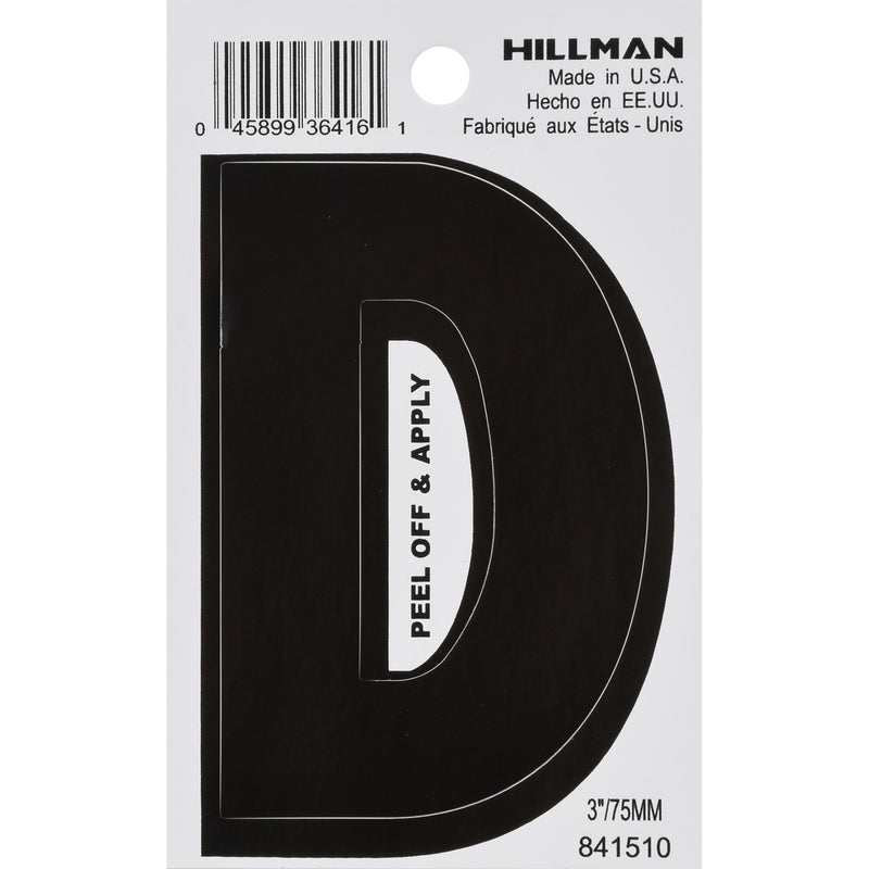 HILLMAN 3 in. Black Vinyl Self-Adhesive Letter D 1 pc, Pack of 6