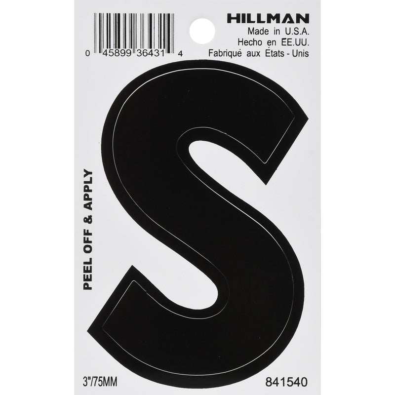 HILLMAN 3 in. Black Vinyl Self-Adhesive Letter S 1 pc, Pack of 6