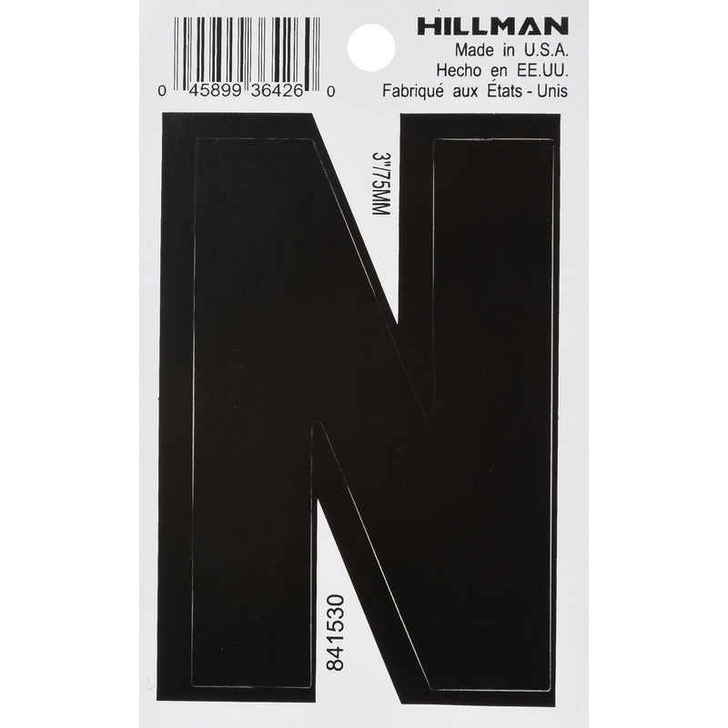 HILLMAN 3 in. Black Vinyl Self-Adhesive Letter N 1 pc, Pack of 6