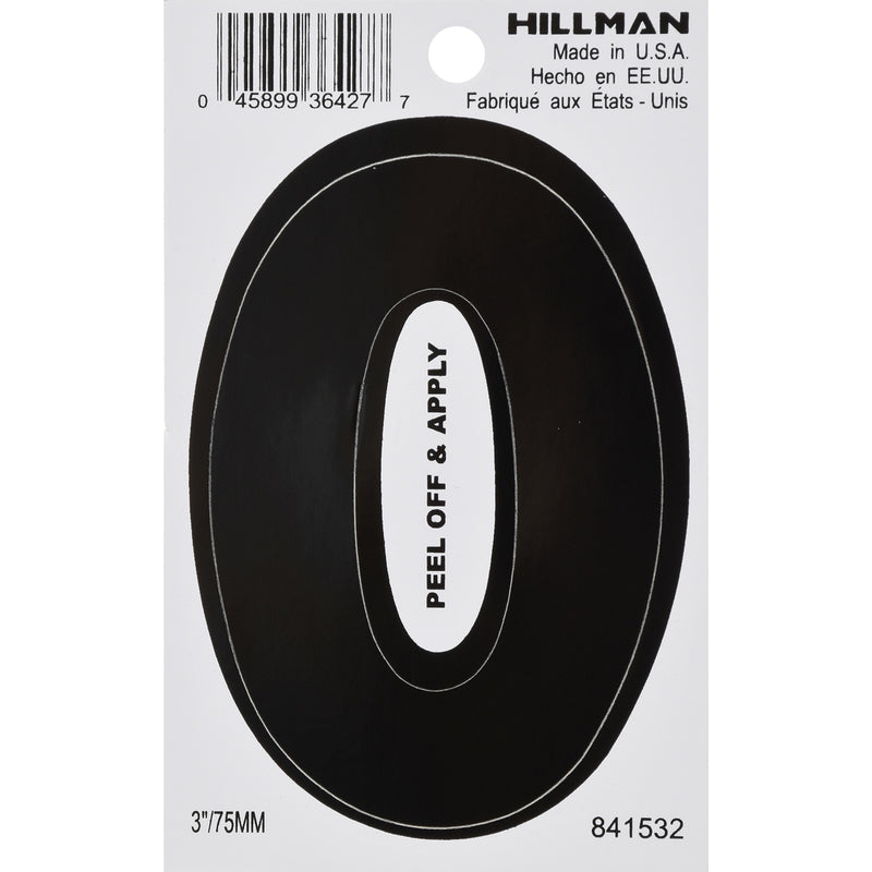 HILLMAN 3 in. Black Vinyl Self-Adhesive Letter O 1 pc, Pack of 6