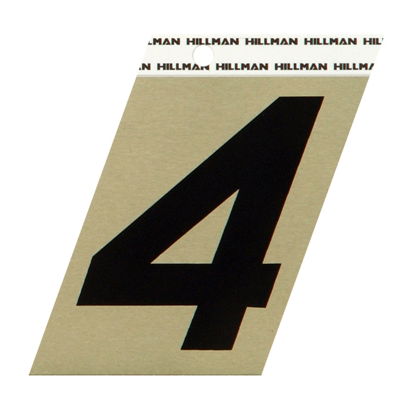 HILLMAN 3 in. Reflective Black Aluminum Self-Adhesive Number 4 1 pc, Pack of 3