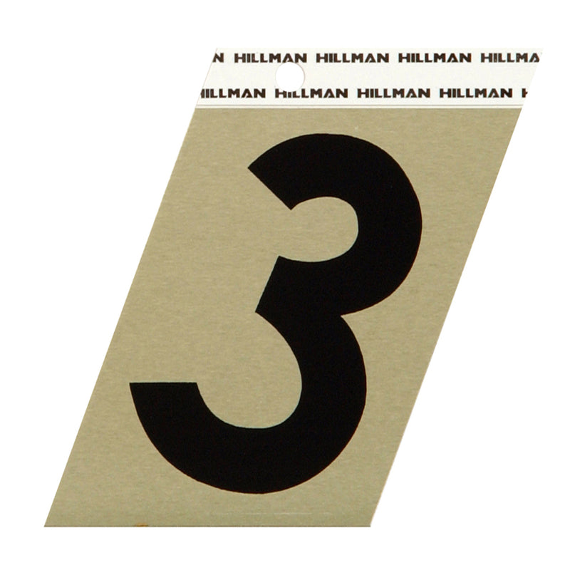 HILLMAN 3 in. Reflective Black Vinyl Self-Adhesive Number 3 1 pc, Pack of 3
