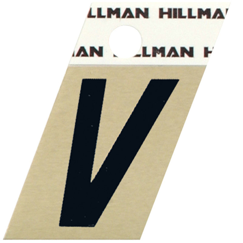 HILLMAN 1.5 in. Black Aluminum Self-Adhesive Letter V 1 pc, Pack of 6