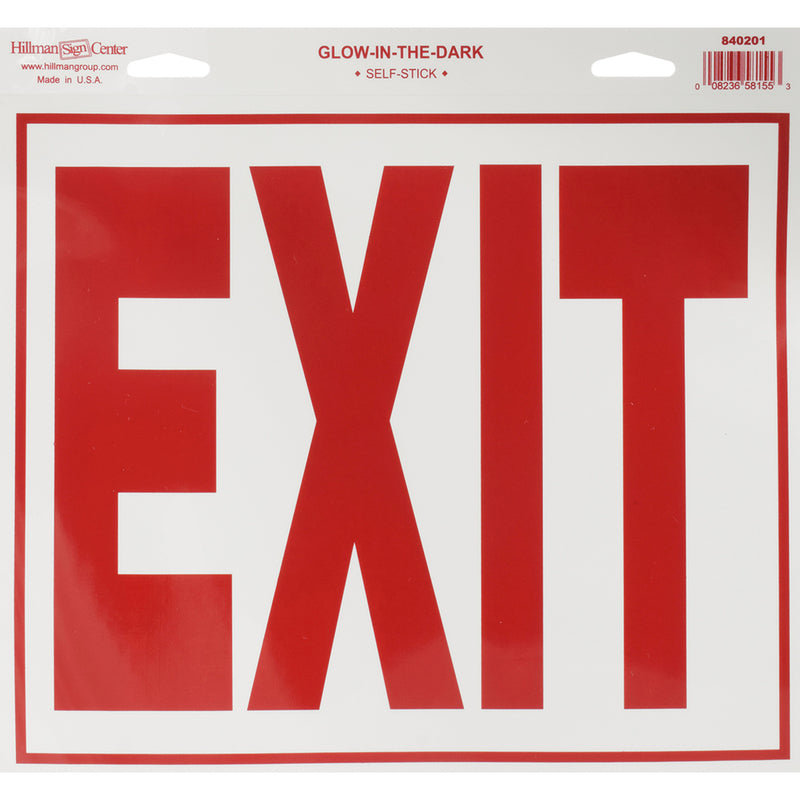 HILLMAN English White Exit Decal 11 in. H X 12 in. W, Pack of 10