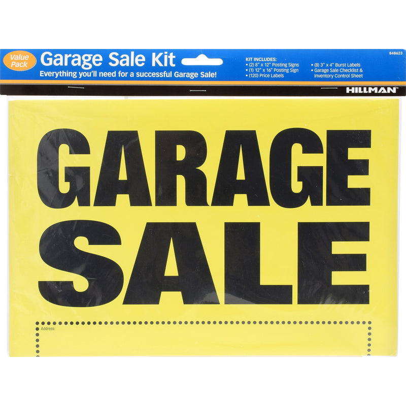 HILLMAN English Yellow Garage Sale Sign Kit 8 in. H X 12 in. W, Pack of 5