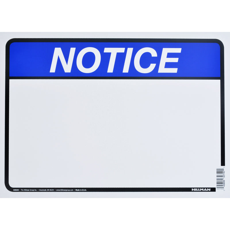 HILLMAN English Blue Notice Sign 10 in. H X 14 in. W, Pack of 6