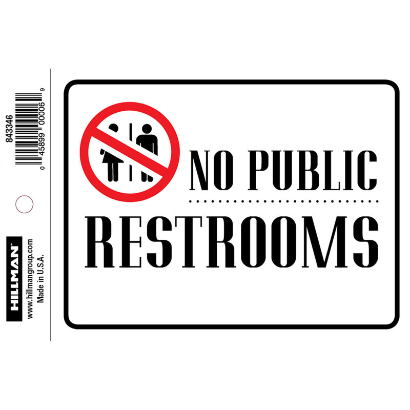 HILLMAN English White Restroom Sign 4 in. H X 6 in. W, Pack of 6