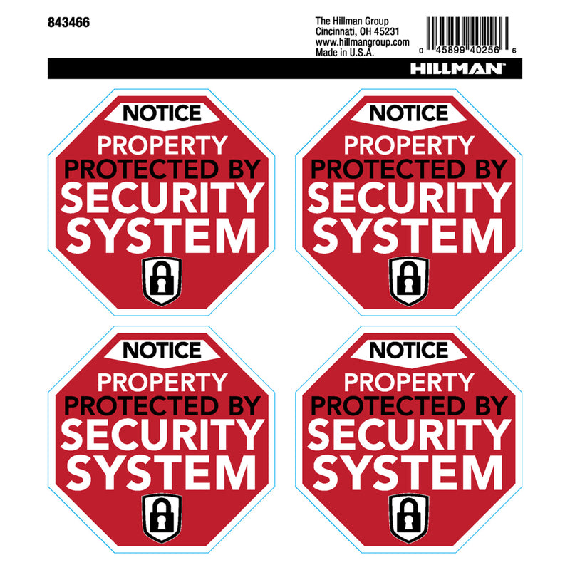 HILLMAN English Red Security Decal 6 in. H X 6 in. W, Pack of 6