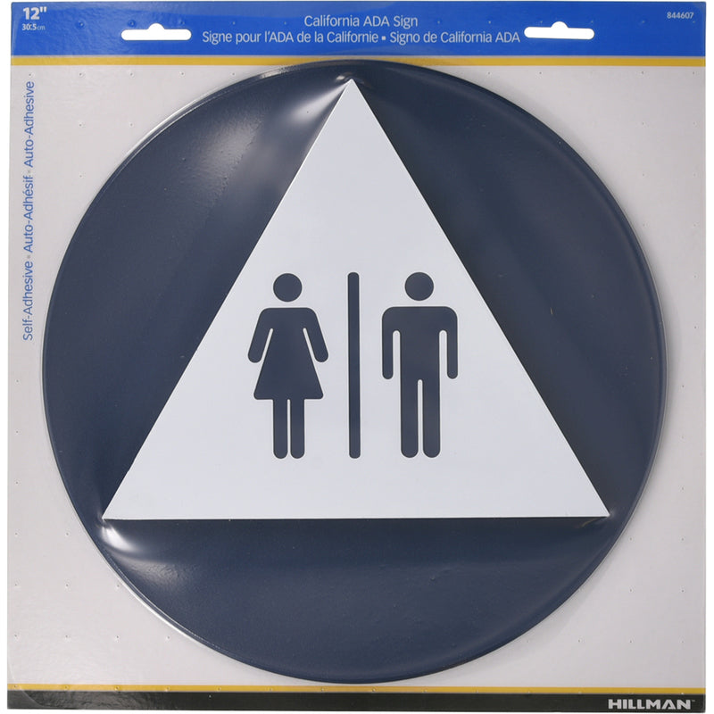 HILLMAN English Blue Restroom Plaque 12 in. H X 12 in. W, Pack of 6