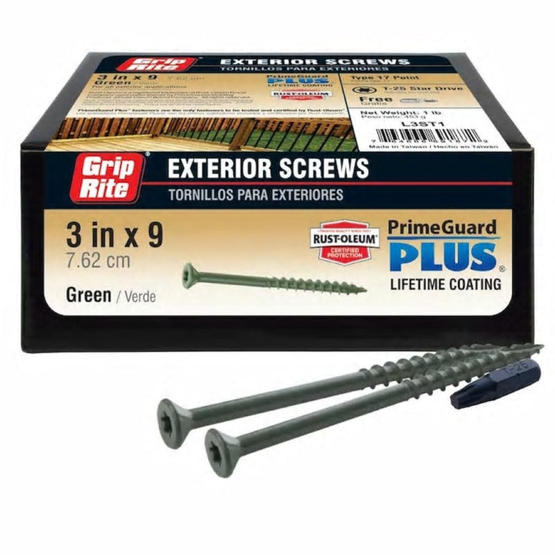 Grip-Rite PrimeGuard Plus 3 in. L Green Star Bugle Head Deck Screws 1 lb 73 pk, Pack of 12