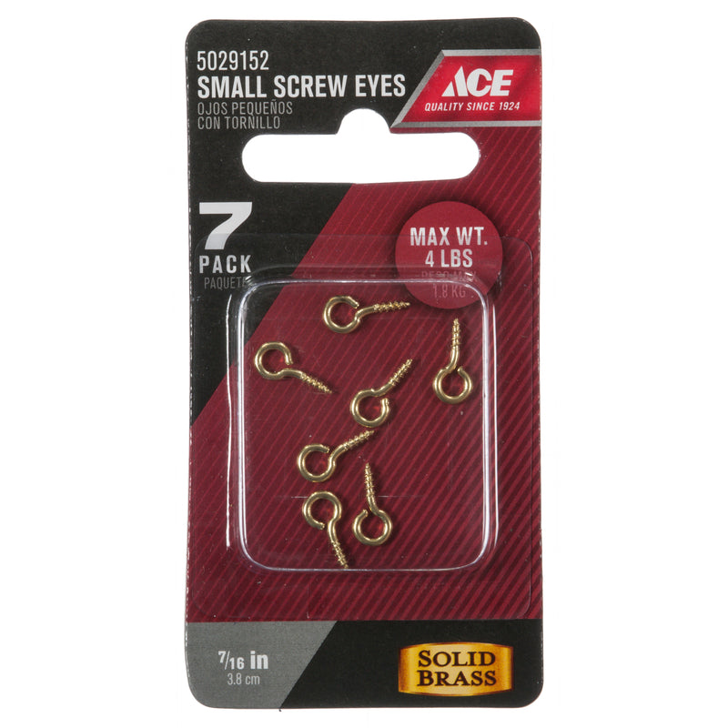 Ace 1/16 in. D X 7/16 in. L Polished Brass Screw Eye 4 lb. cap. 7 pk, Pack of 5