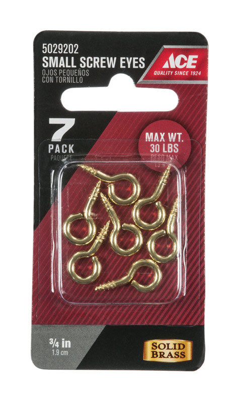 Ace 7/64 in. D X 3/4 in. L Polished Brass Screw Eye 30 lb. cap. 7 pk, Pack of 5