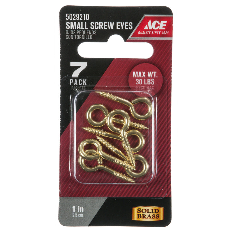 Ace 1/8 in. D X 1 in. L Polished Brass Screw Eye 30 lb. cap. 7 pk, Pack of 5