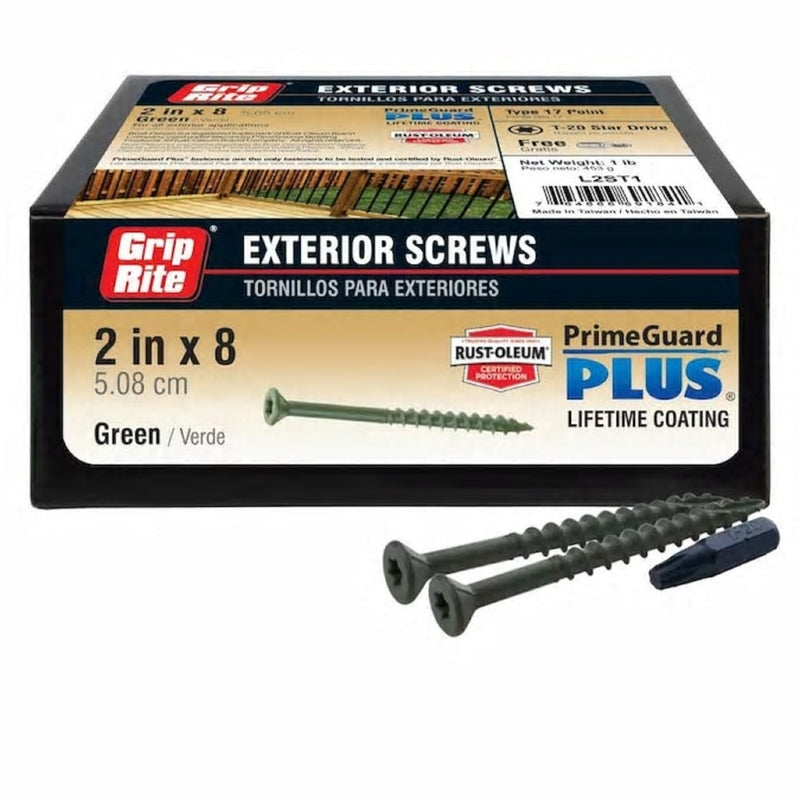 Grip-Rite PrimeGuard Plus No. 8 wire X 2 in. L Green Star Bugle Head Deck Screws 1 lb 72 pk, Pack of 12