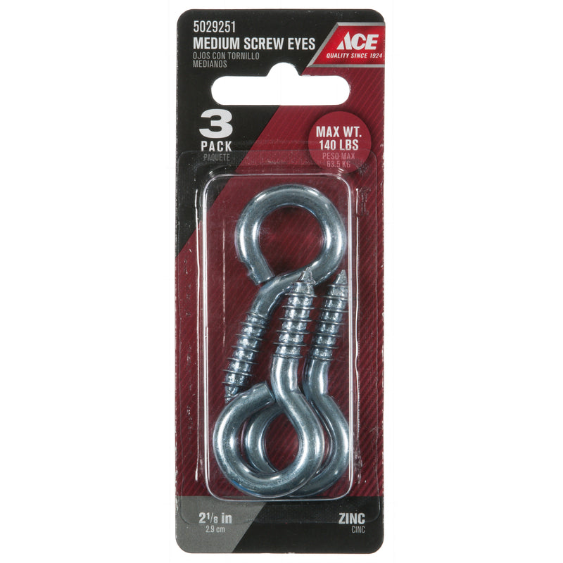 Ace 9/32 in. D X 2-1/8 in. L Zinc-Plated Steel Screw Eye 140 lb. cap. 3 pk, Pack of 5