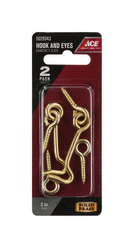 Ace Small Polished Brass Green Brass 2 in. L Hook and Eye 1 pk, Pack of 5