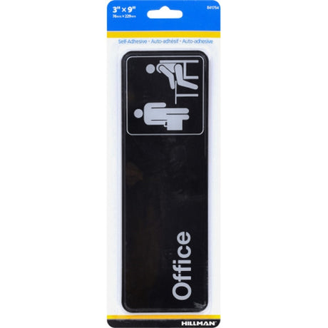 HILLMAN English Black Office Sign 3 in. H X 9 in. W, Pack of 6