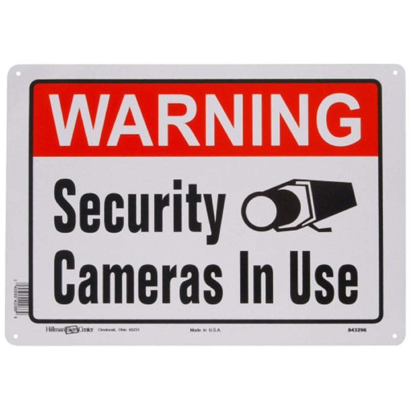 HILLMAN English White Security Sign 10 in. H X 14 in. W, Pack of 6