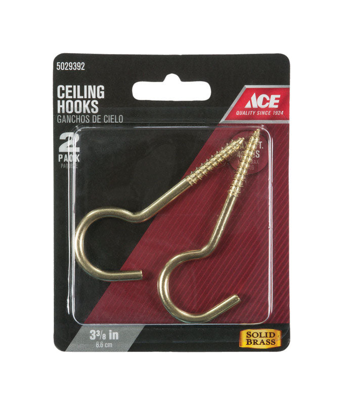 Ace Small Polished Brass Green Brass 3.375 in. L Ceiling Hook 40 lb 2 pk, Pack of 5