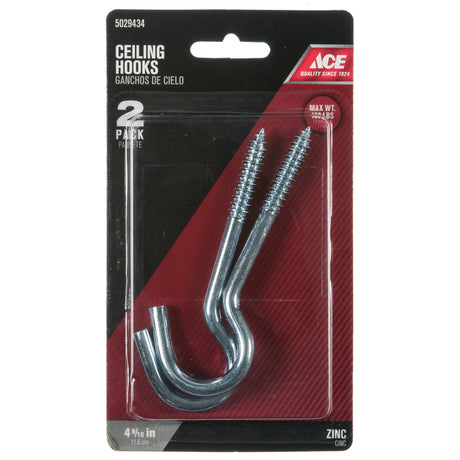 Ace Small Zinc-Plated Silver Steel 4.5625 in. L Ceiling Hook 160 lb 2 pk, Pack of 5