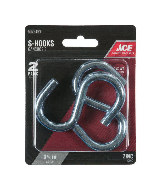 Ace Small Zinc-Plated Silver Steel 3-1/4 in. L S-Hook 240 lb 2 pk, Pack of 5