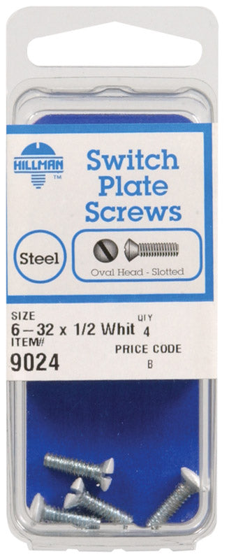 HILLMAN No. 6-32 in. X 1/2 in. L Slotted Oval Head Steel Machine Screws 4 pk, Pack of 10