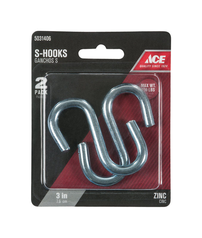 Ace Medium Zinc-Plated Silver Steel 3 in. L S-Hook 230 lb 2 pk, Pack of 5