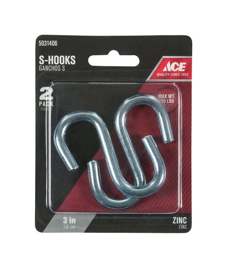 Ace Medium Zinc-Plated Silver Steel 3 in. L S-Hook 230 lb 2 pk, Pack of 5