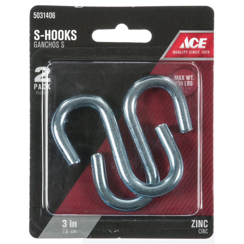 Ace Medium Zinc-Plated Silver Steel 3 in. L S-Hook 230 lb 2 pk, Pack of 5