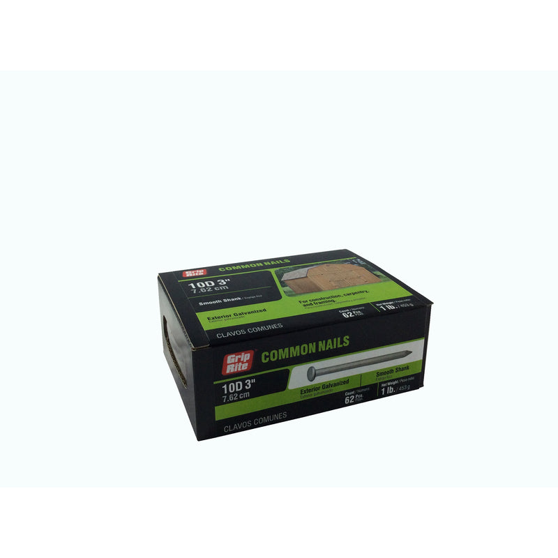 Grip-Rite 10D 3 in. Common Hot-Dipped Galvanized Steel Nail Flat Head 1 lb, Pack of 12