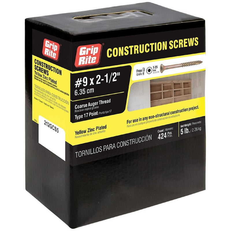Grip-Rite No. 9 X 2-1/2 in. L Star Flat Head Coarse Construction Screws