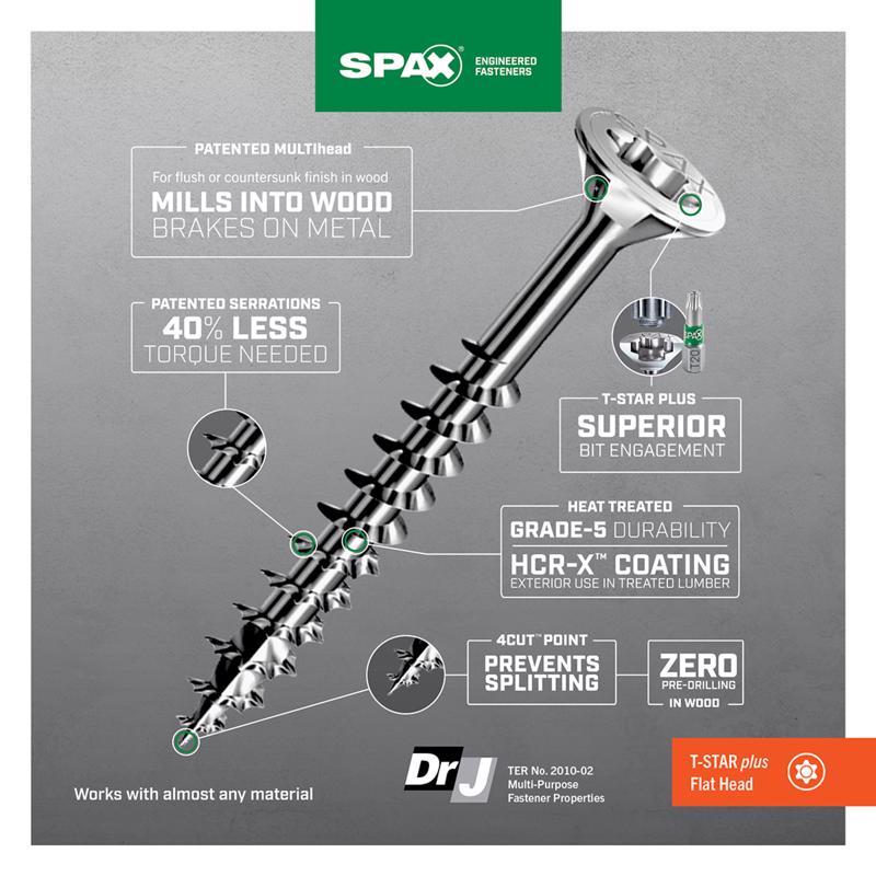 SPAX Multi-Material No. 14 Label X 2 in. L T30+ Flat Head Serrated Construction Screws