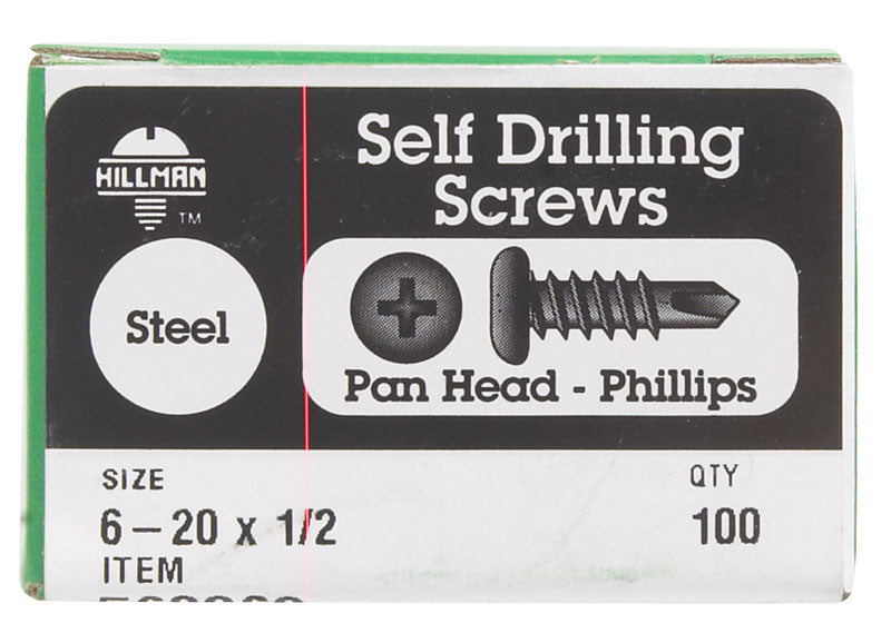 HILLMAN No. 6-20 X 1/2 in. L Phillips Pan Head Self-Drilling Screws 100 pk