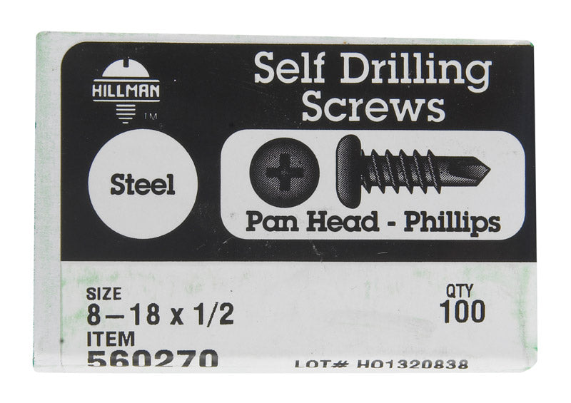 HILLMAN No. 8-18 X 1/2 in. L Phillips Pan Head Self-Drilling Screws 100 pk