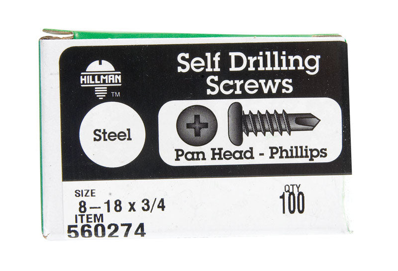 HILLMAN No. 8-18 X 3/4 in. L Phillips Pan Head Self-Drilling Screws 100 pk