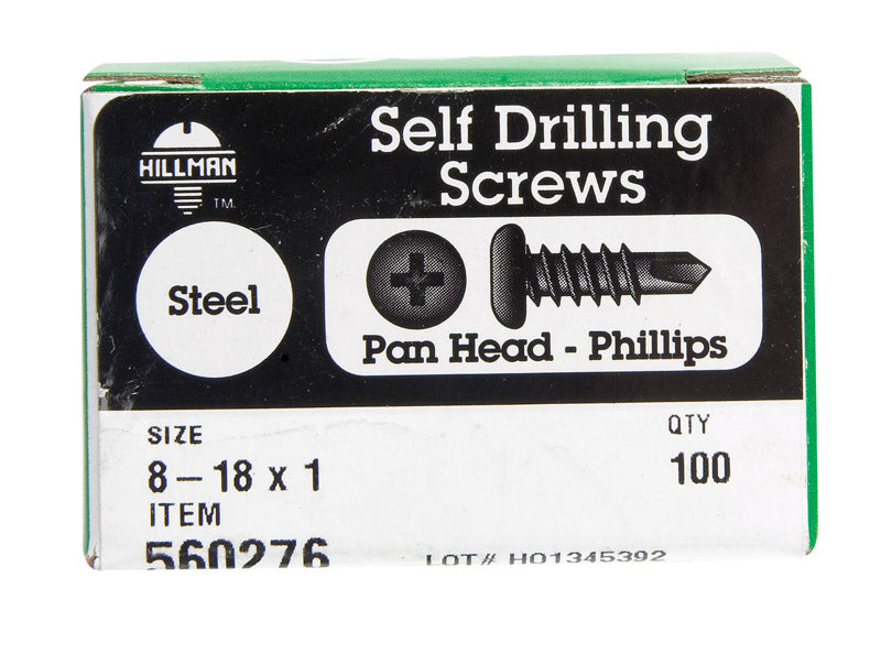 HILLMAN No. 8-18 X 1 in. L Phillips Pan Head Self-Drilling Screws 100 pk