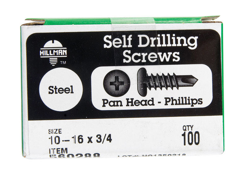HILLMAN No. 10-16 X 3/4 in. L Phillips Pan Head Self-Drilling Screws 100 pk