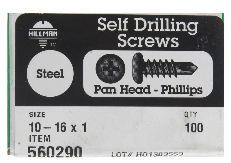 HILLMAN No. 10-16 X 1 in. L Phillips Pan Head Self-Drilling Screws 100 pk