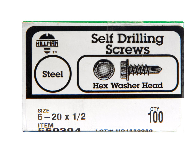 HILLMAN No. 6-20 X 1/2 in. L Hex Hex Washer Head Self-Drilling Screws 100 pk
