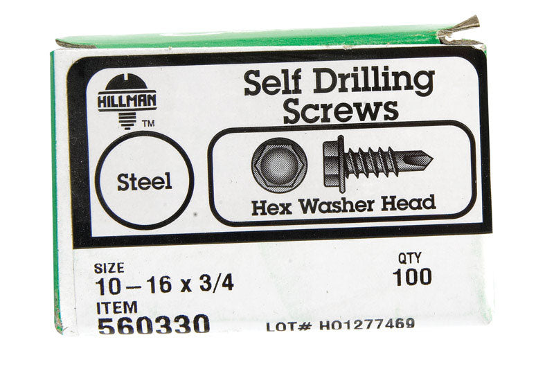 HILLMAN No. 10-16 X 3/4 in. L Hex Hex Washer Head Self-Drilling Screws 100 pk