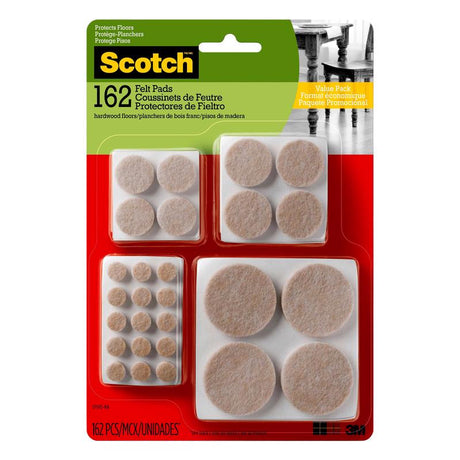 3M Scotch Felt Self Adhesive Protective Pad Beige Round Assorted in. W 162 pk, Pack of 4