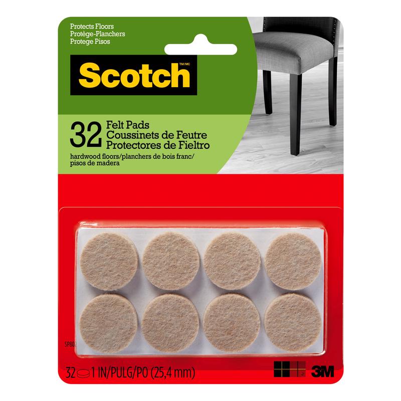 3M Scotch Felt Self Adhesive Protective Pad Beige Round 1 in. W 32 pk, Pack of 6