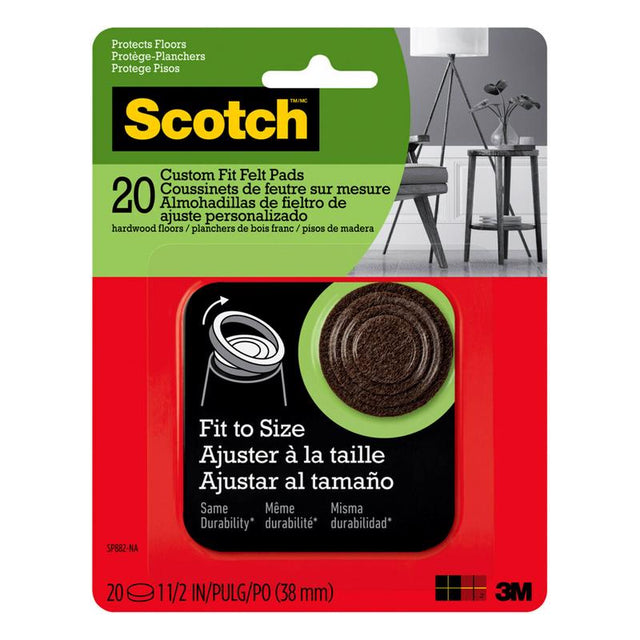 3M Scotch Felt Self Adhesive Protective Pad Brown Round 1.5 in. W 20 pk, Pack of 6