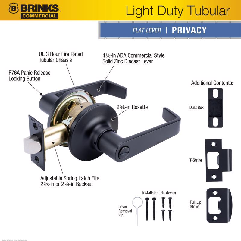 Brinks Commercial Matte Black Privacy Lever