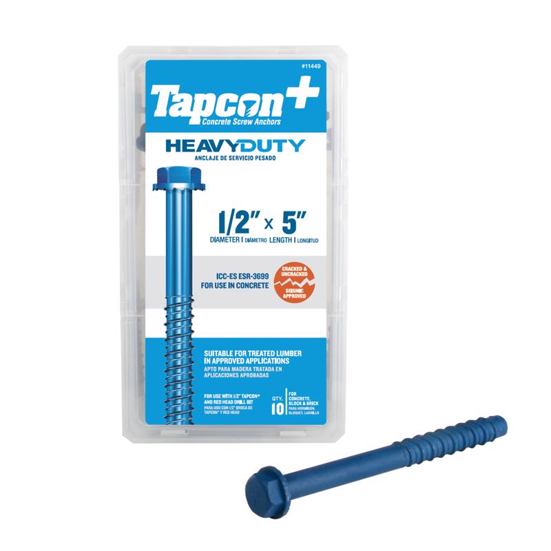Tapcon 1/2 in. in. X 5 in. L Hex Drive Hex Washer Head Assorted Concrete Screws, Pack of 3