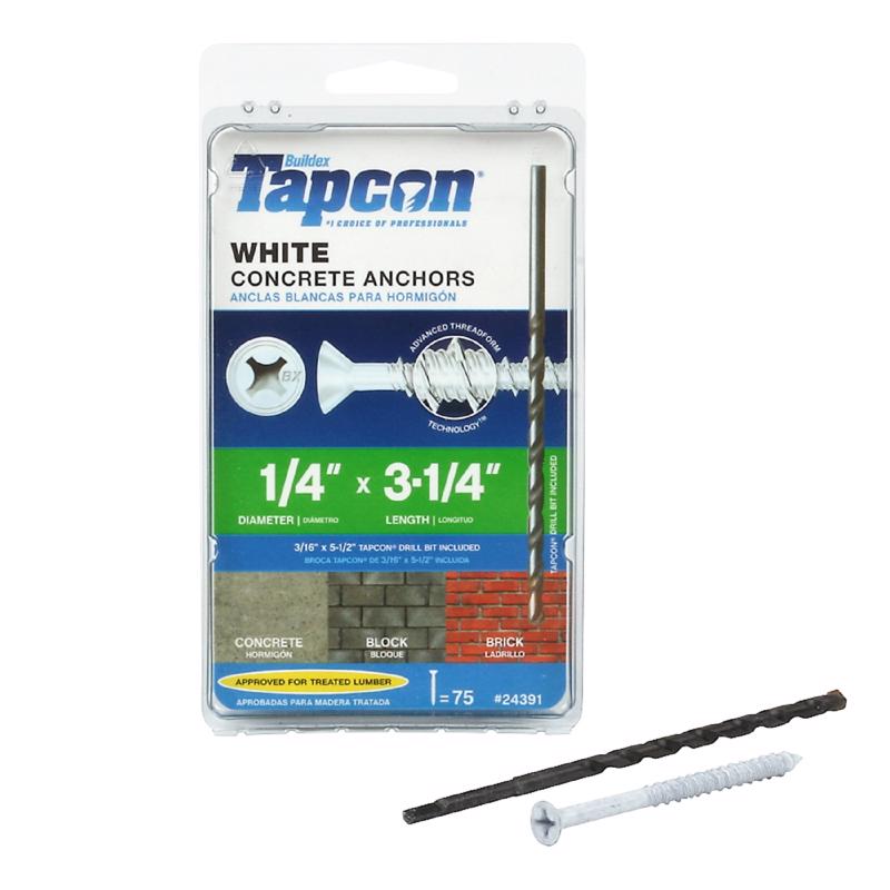 Tapcon 1/4 in. in. X 3-1/4 in. L Phillips Flat Head Assorted Concrete Screws, Pack of 4