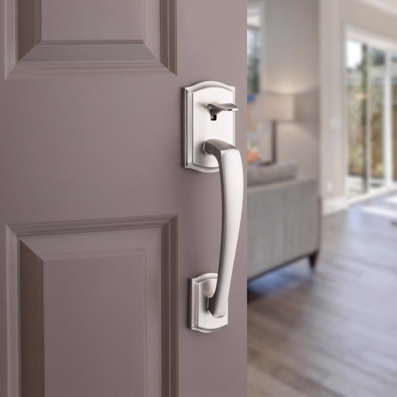 Kwikset Prescott Satin Nickel Entry Handleset 1-3/4 in.